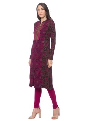 printed straight woolen kurta - 17208626 - Standard Image - 2