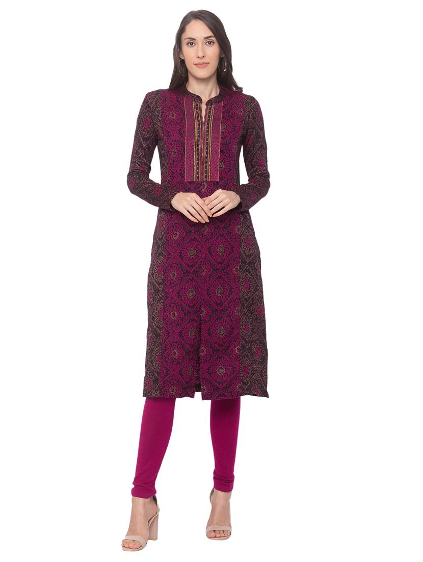 printed straight woolen kurta - 17208626 - Zoom Image - 1