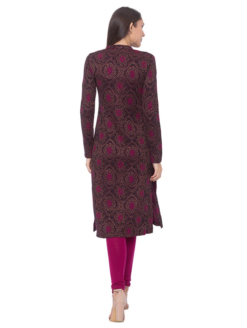 printed straight woolen kurta - 17208626 - Zoom Image - 3