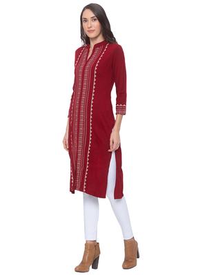 printed straight woolen kurta - 17208629 - Standard Image - 2