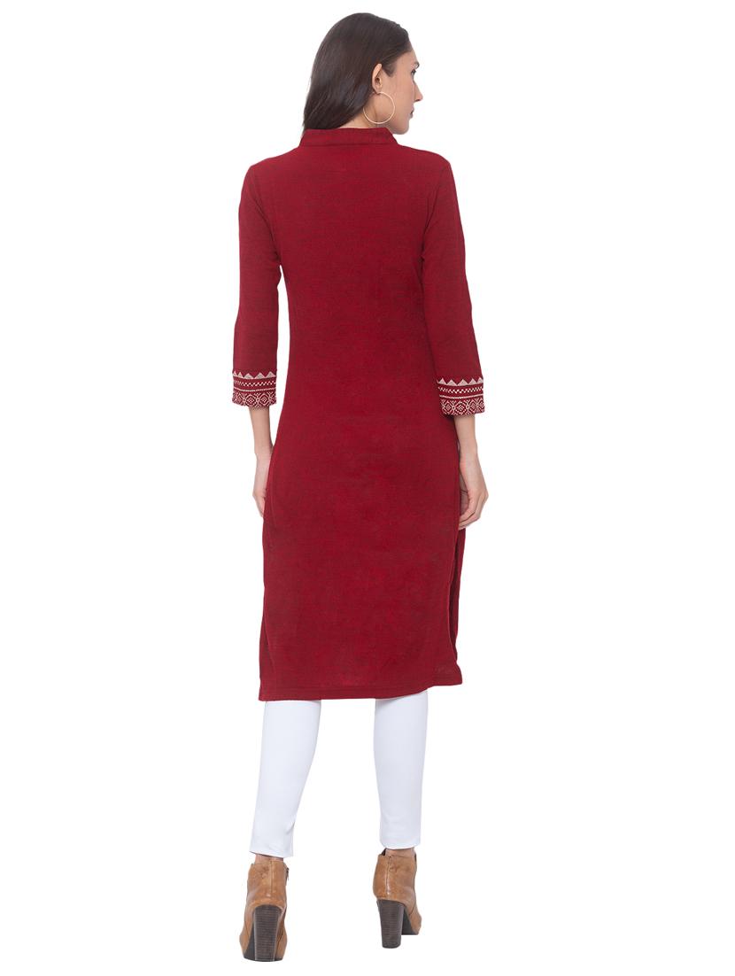 printed straight woolen kurta - 17208629 - Zoom Image - 3