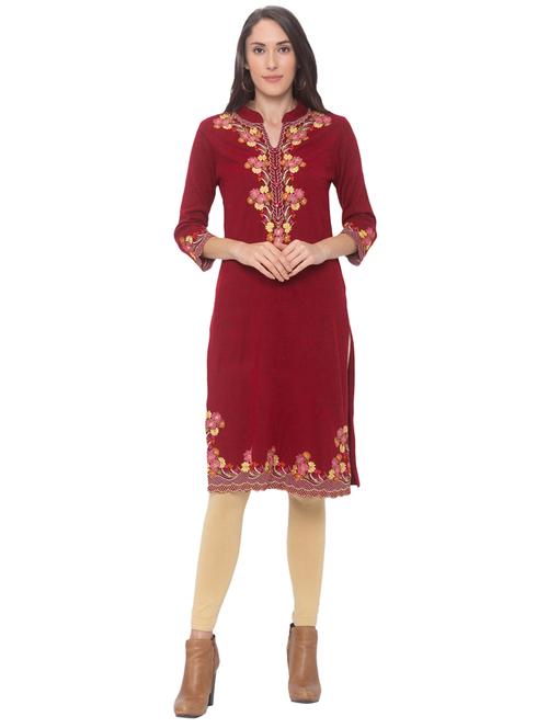 embroidered straight woolen kurta - 17208632 - Standard Image - 1