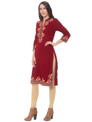 embroidered straight woolen kurta - 17208632 - Standard Image - 2