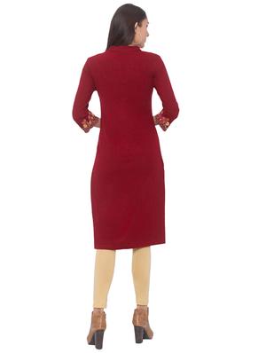 embroidered straight woolen kurta - 17208632 - Standard Image - 3