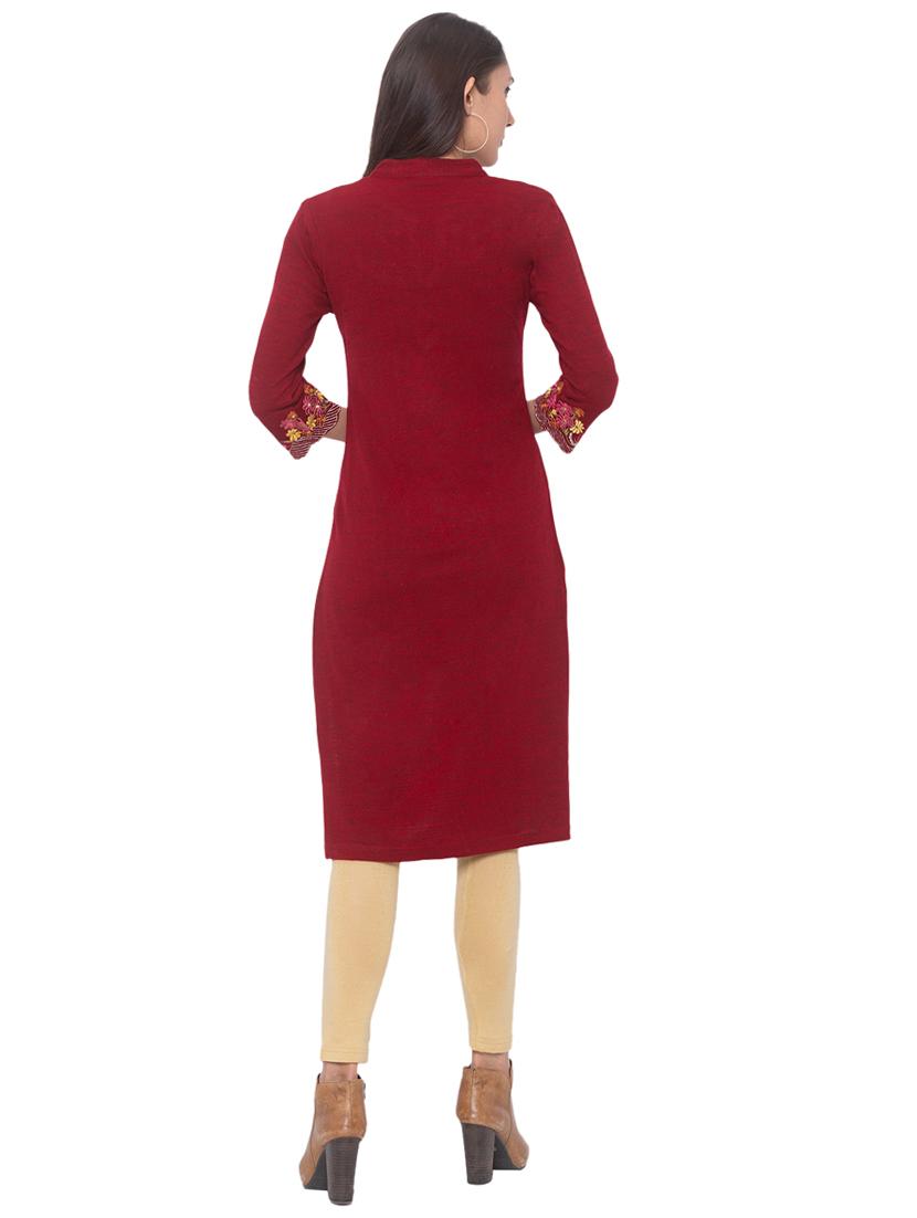 embroidered straight woolen kurta - 17208632 - Zoom Image - 3