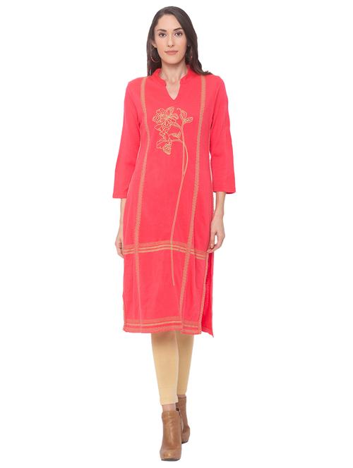 printed straight woolen kurta - 17208635 - Standard Image - 1