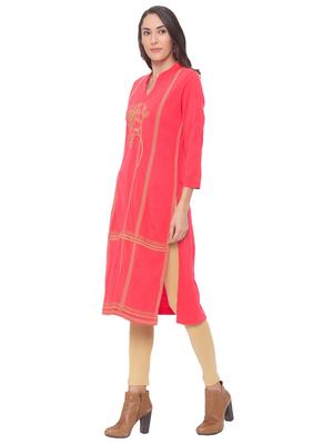 printed straight woolen kurta - 17208635 - Standard Image - 2
