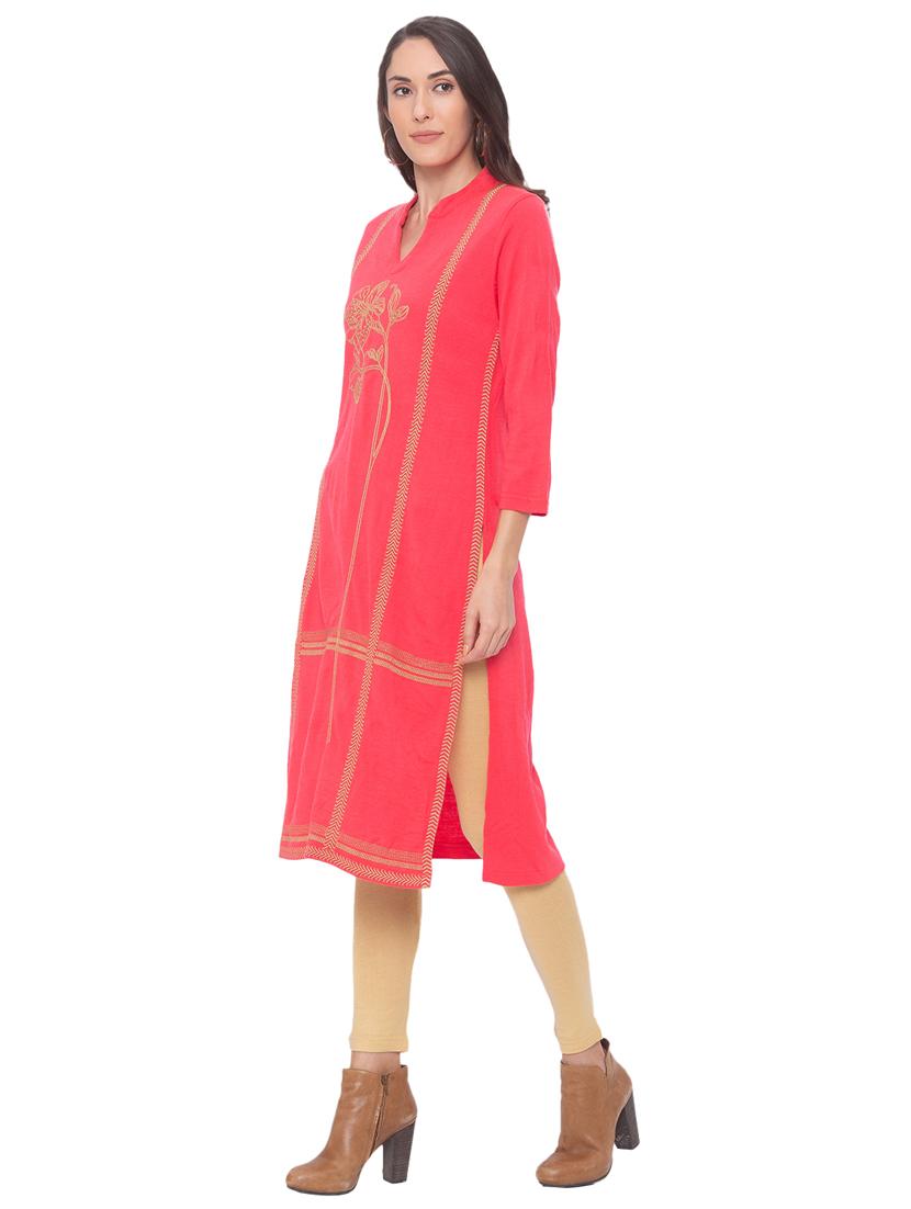 printed straight woolen kurta - 17208635 - Zoom Image - 2
