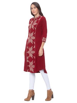 printed a-line woolen kurta - 17208639 - Standard Image - 2