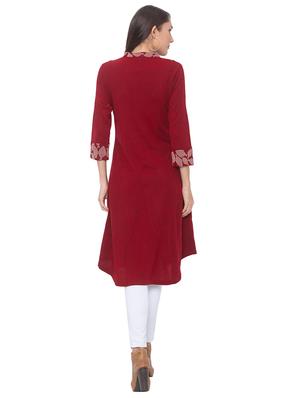 printed a-line woolen kurta - 17208639 - Standard Image - 3