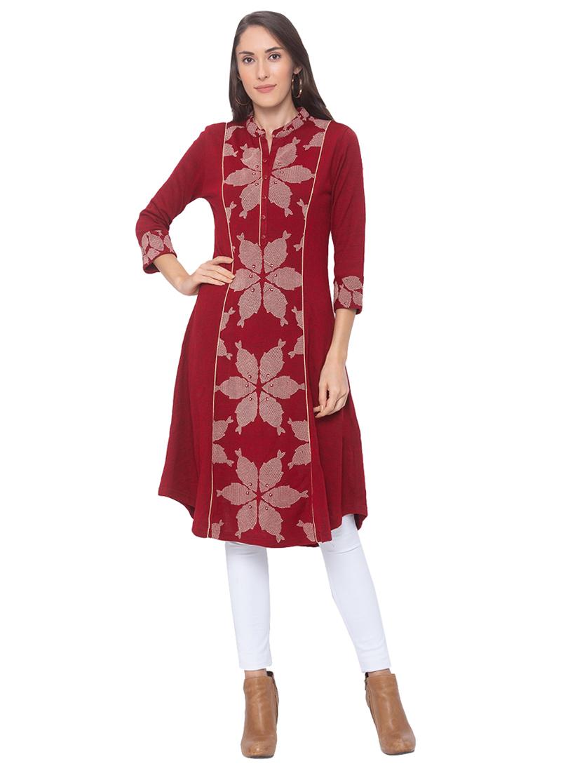printed a-line woolen kurta - 17208639 - Zoom Image - 1