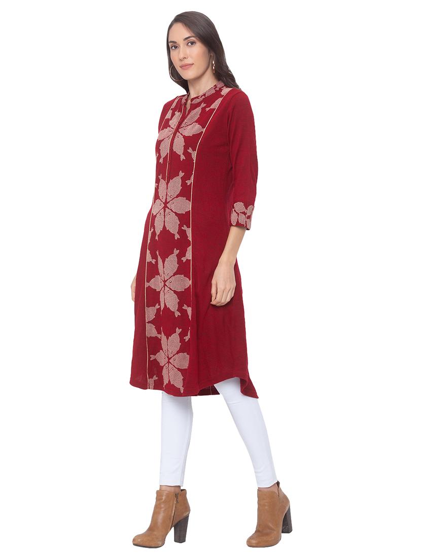 printed a-line woolen kurta - 17208639 - Zoom Image - 2