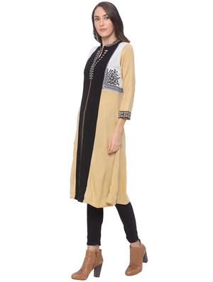 printed a-line woolen kurta - 17208641 - Standard Image - 2