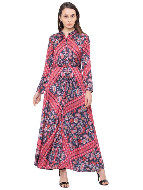 mandarin neck floral maxi dress - 17208705 - Standard Image - 1