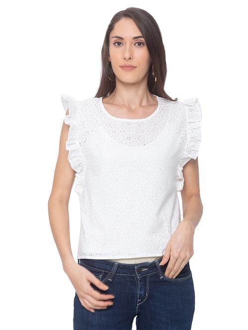 frilled sleeves schiffli top - 17208878 - Standard Image - 1