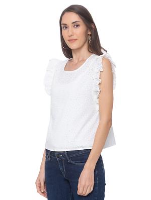 frilled sleeves schiffli top - 17208878 - Standard Image - 2