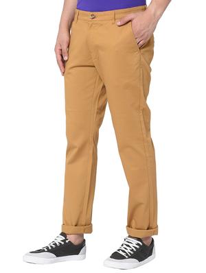 brown solid flat front casual trouser - 17209292 - Standard Image - 2