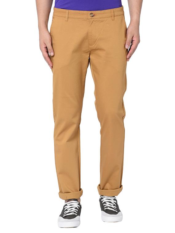 brown solid flat front casual trouser - 17209292 - Zoom Image - 1