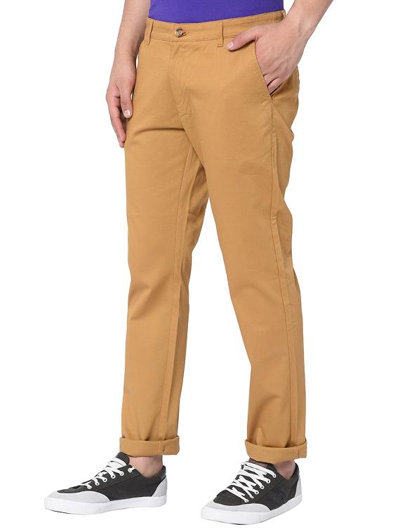 brown solid flat front casual trouser - 17209292 - Zoom Image - 2