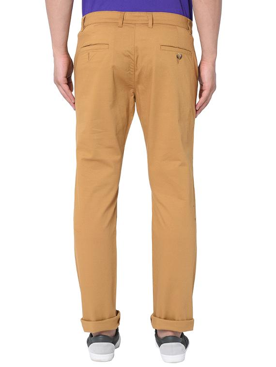 brown solid flat front casual trouser - 17209292 - Zoom Image - 3
