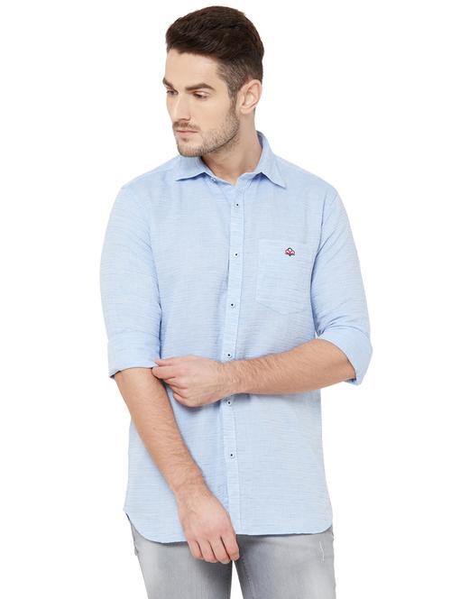light blue self design casual shirt - 17210035 - Standard Image - 1