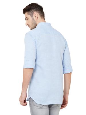 light blue self design casual shirt - 17210035 - Standard Image - 3