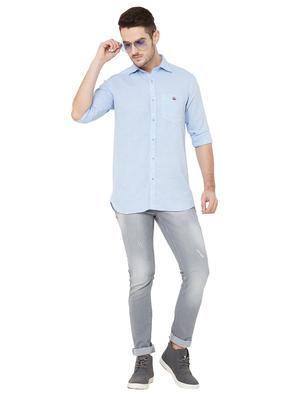 light blue self design casual shirt - 17210035 - Standard Image - 4