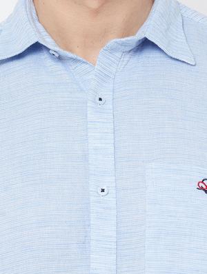 light blue self design casual shirt - 17210035 - Standard Image - 5