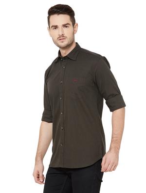 brown self design casual shirt - 17210037 - Standard Image - 2