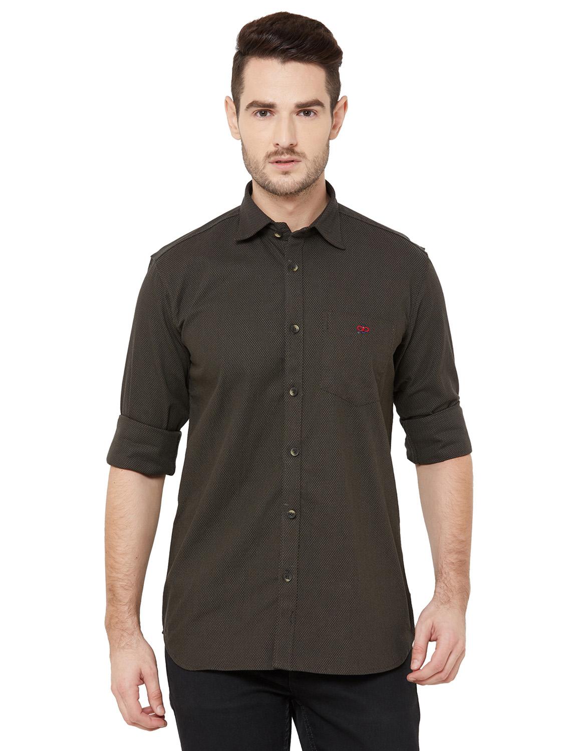 brown self design casual shirt