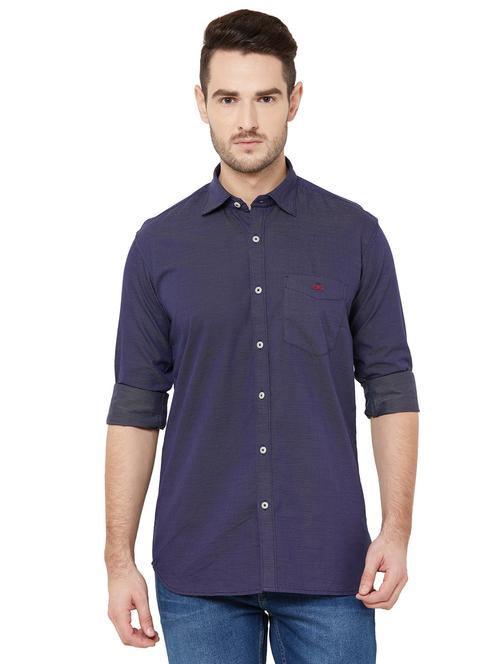 dark blue self design casual shirt - 17210038 - Standard Image - 1