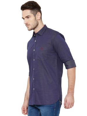 dark blue self design casual shirt - 17210038 - Standard Image - 2