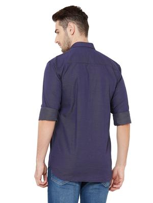 dark blue self design casual shirt - 17210038 - Standard Image - 3