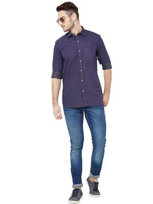 dark blue self design casual shirt - 17210038 - Standard Image - 4
