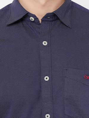 dark blue self design casual shirt - 17210038 - Standard Image - 5