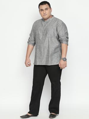 plus grey solid short kurta - 17210196 - Standard Image - 4