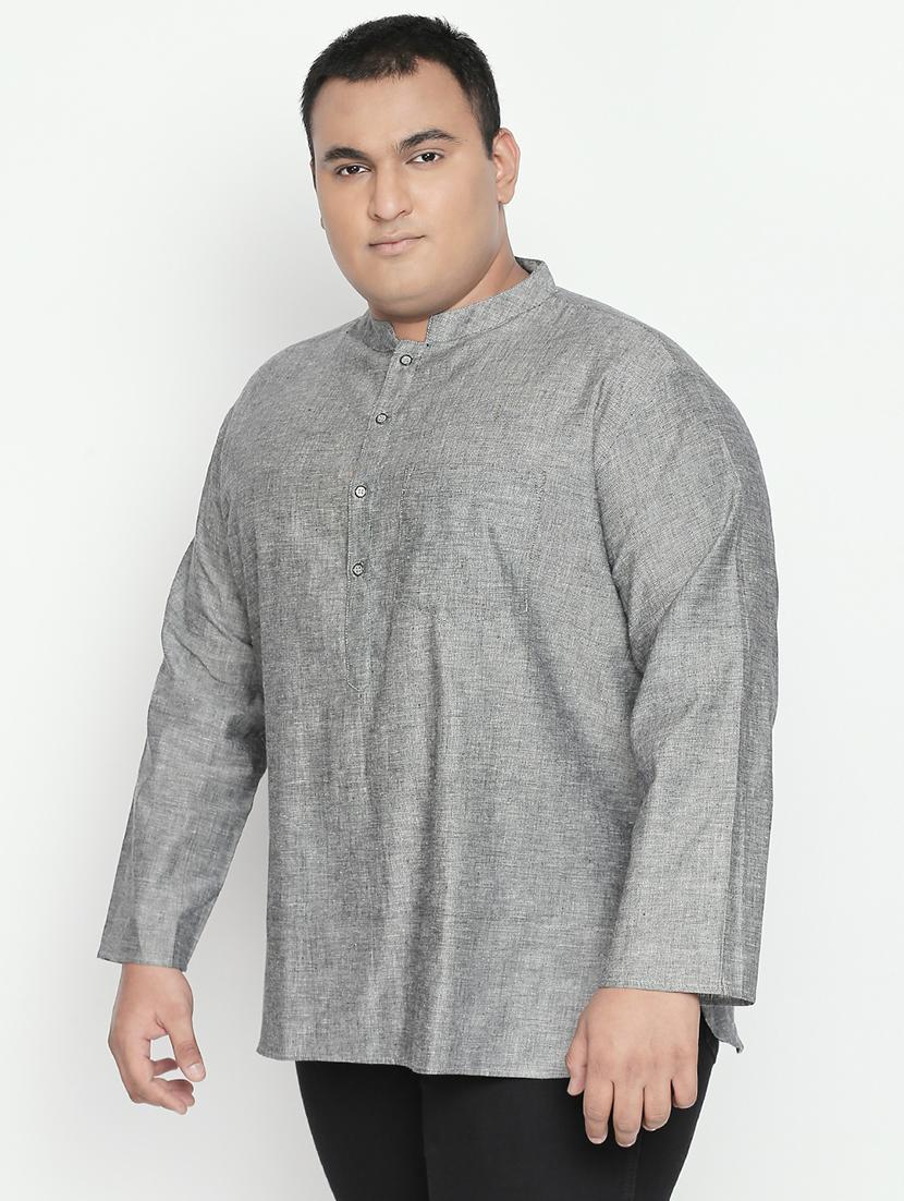 plus grey solid short kurta - 17210196 - Zoom Image - 2