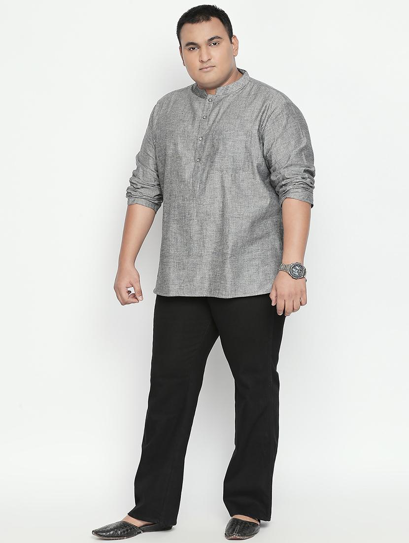 plus grey solid short kurta - 17210196 - Zoom Image - 4
