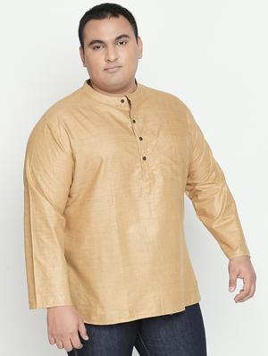 plus beige solid silk blend short kurta - 17210200 - Standard Image - 2