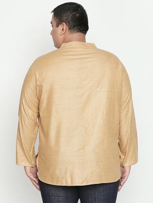 plus beige solid silk blend short kurta - 17210200 - Standard Image - 3