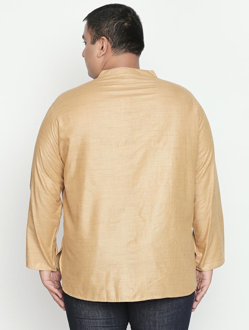 plus beige solid silk blend short kurta - 17210200 - Zoom Image - 3