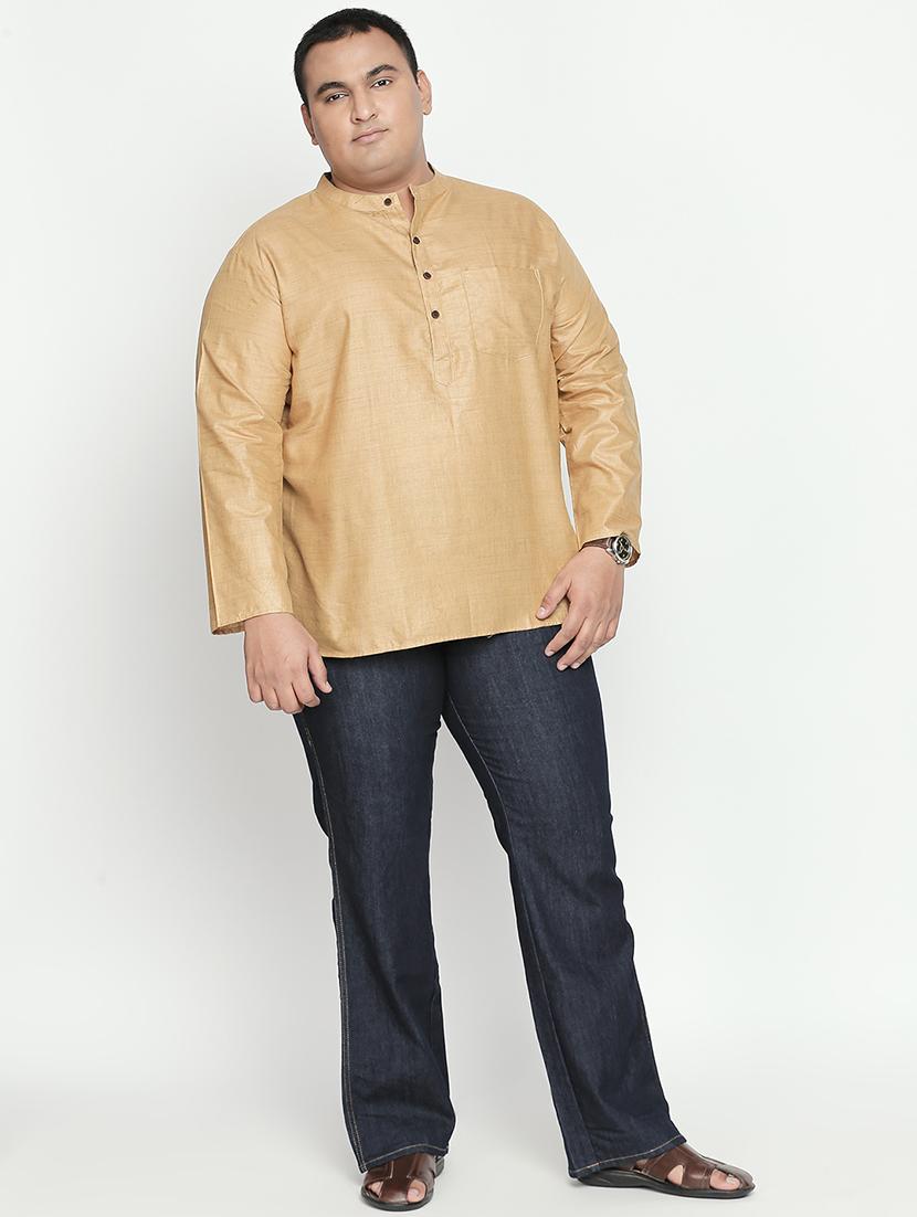 plus beige solid silk blend short kurta - 17210200 - Zoom Image - 4