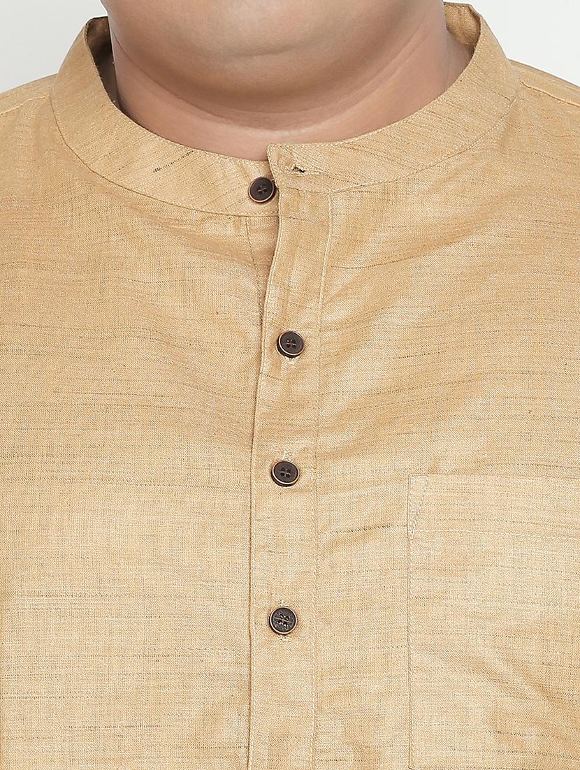 plus beige solid silk blend short kurta - 17210200 - Zoom Image - 5
