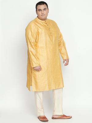 yellow striped silk blend long kurta - 17210206 - Standard Image - 2