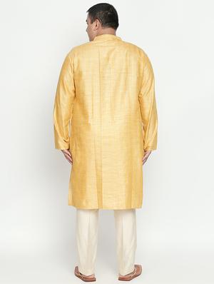 yellow striped silk blend long kurta - 17210206 - Standard Image - 3