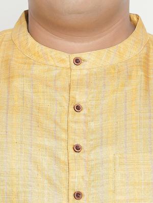 yellow striped silk blend long kurta - 17210206 - Standard Image - 4
