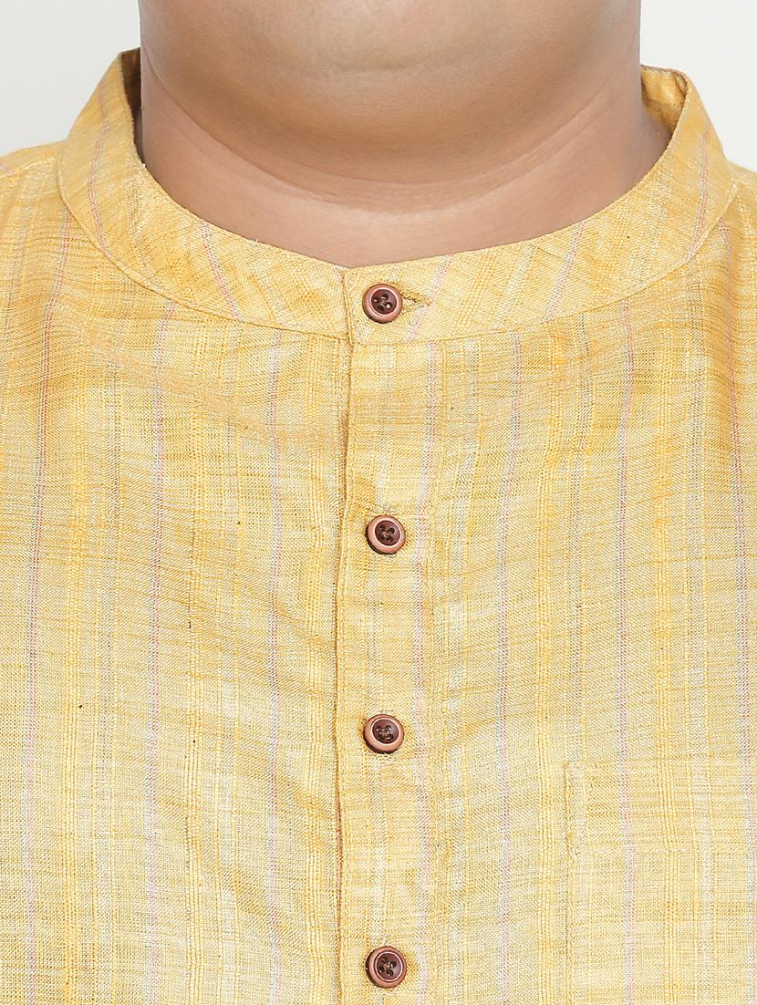 yellow striped silk blend long kurta - 17210206 - Zoom Image - 4