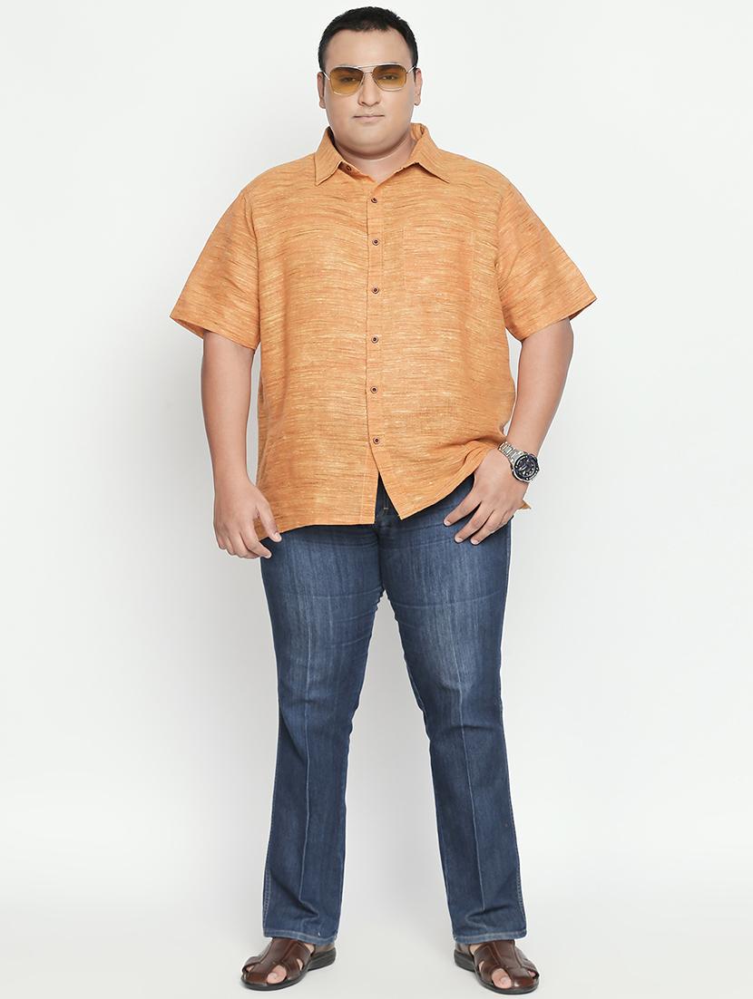 plus size orange self design casual shirt - 17210221 - Zoom Image - 4