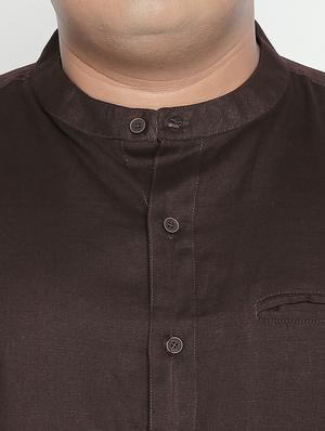 plus size brown solid cotton linen casual shirt - 17210229 - Standard Image - 5