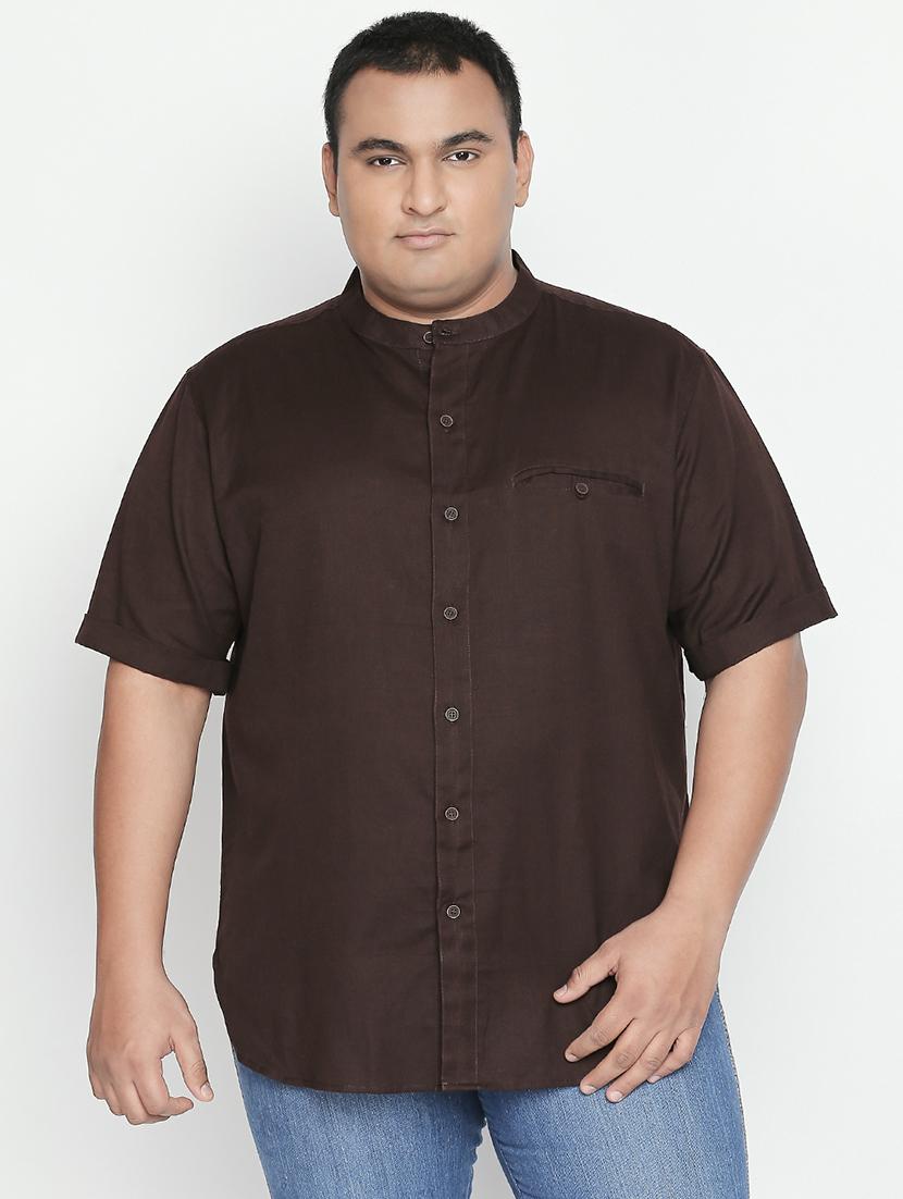 plus size brown solid cotton linen casual shirt - 17210229 - Zoom Image - 1